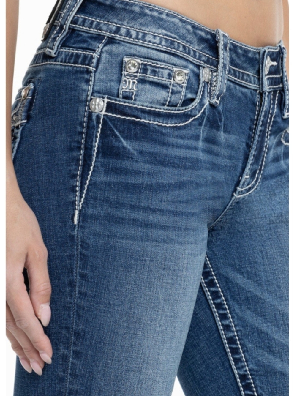 Miss Me Mid-Rise Dark Blue Embroidered Women's Jeans - 30 X 29 - Picture 14 of 14